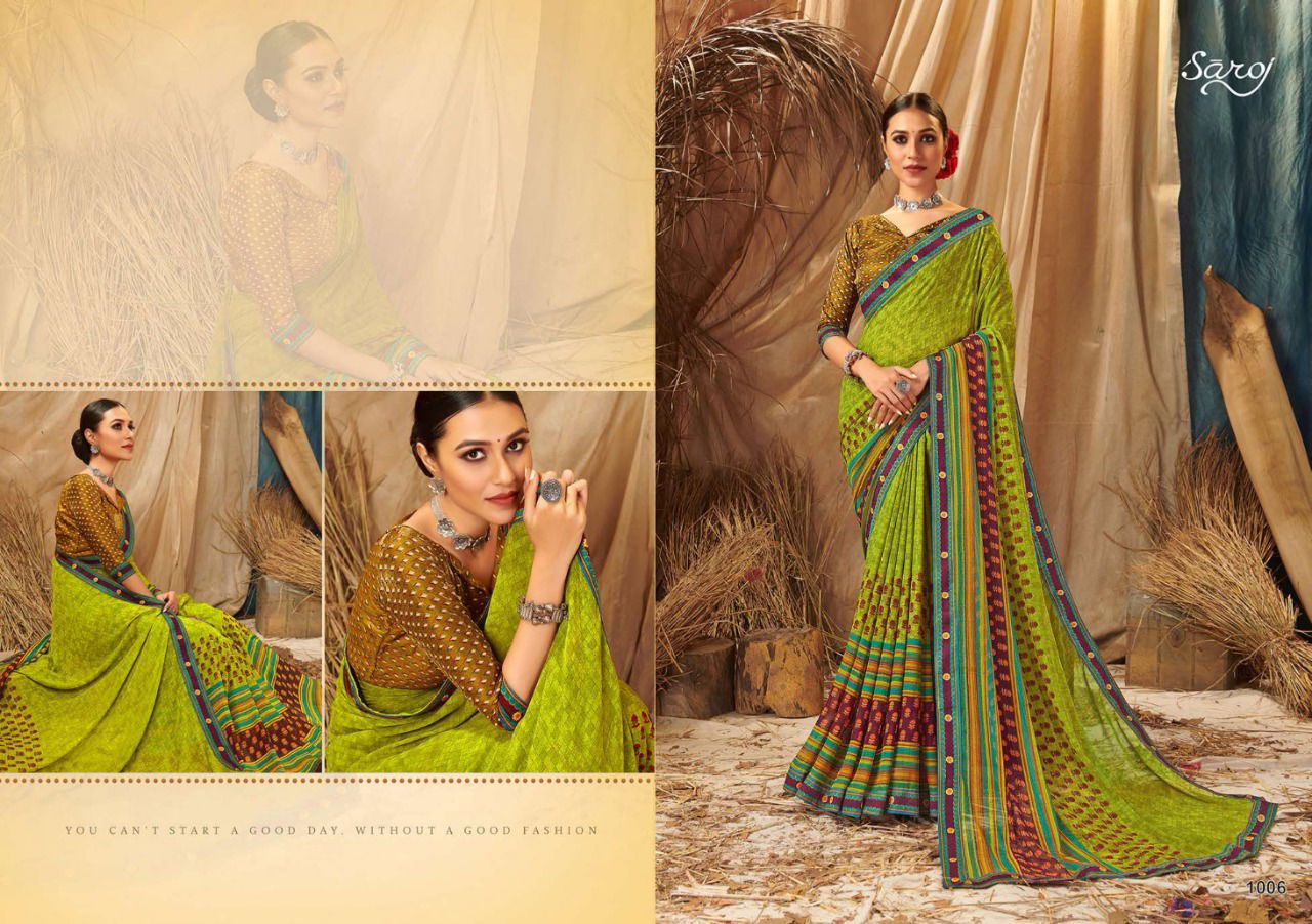 Saroj Saloni Latest Designer Fancy Casual Wear Printed Georgette Sarees Collection
