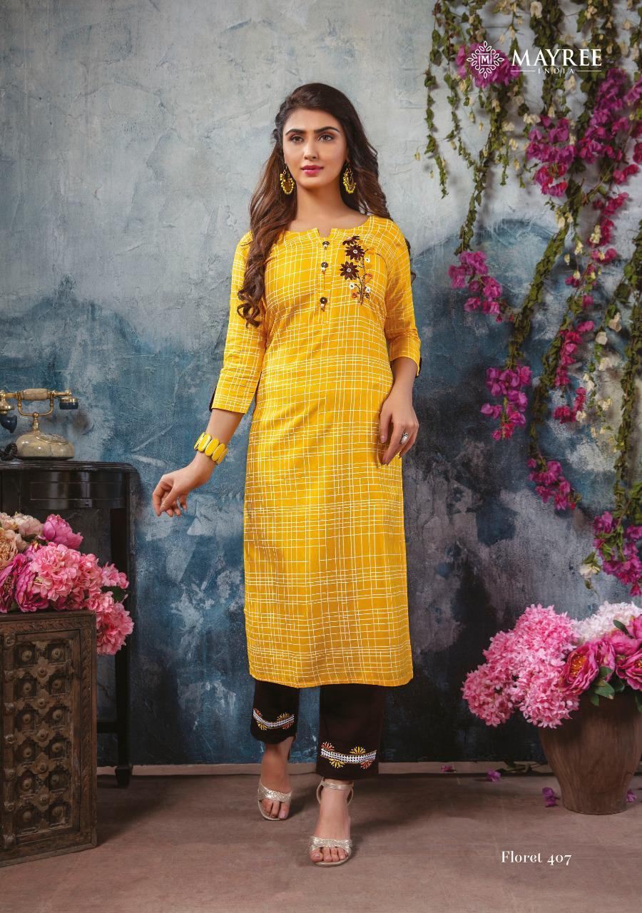 Mayree Floret 4 latest Fancy Designer Rayon Ethnic Wear Printed And Embroidery Worked Kurti With Bottom Collection