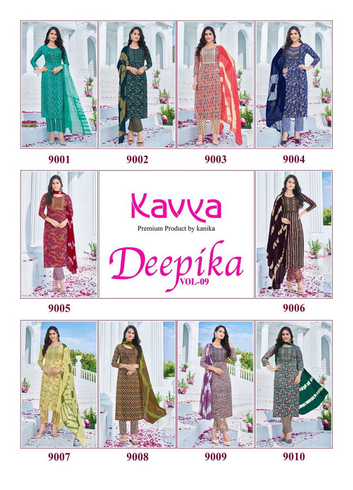 Deepika Vol 9 By Kavya Straight Embroidery Kurti With Bottom Dupatta Wholesale Shop In Surat
