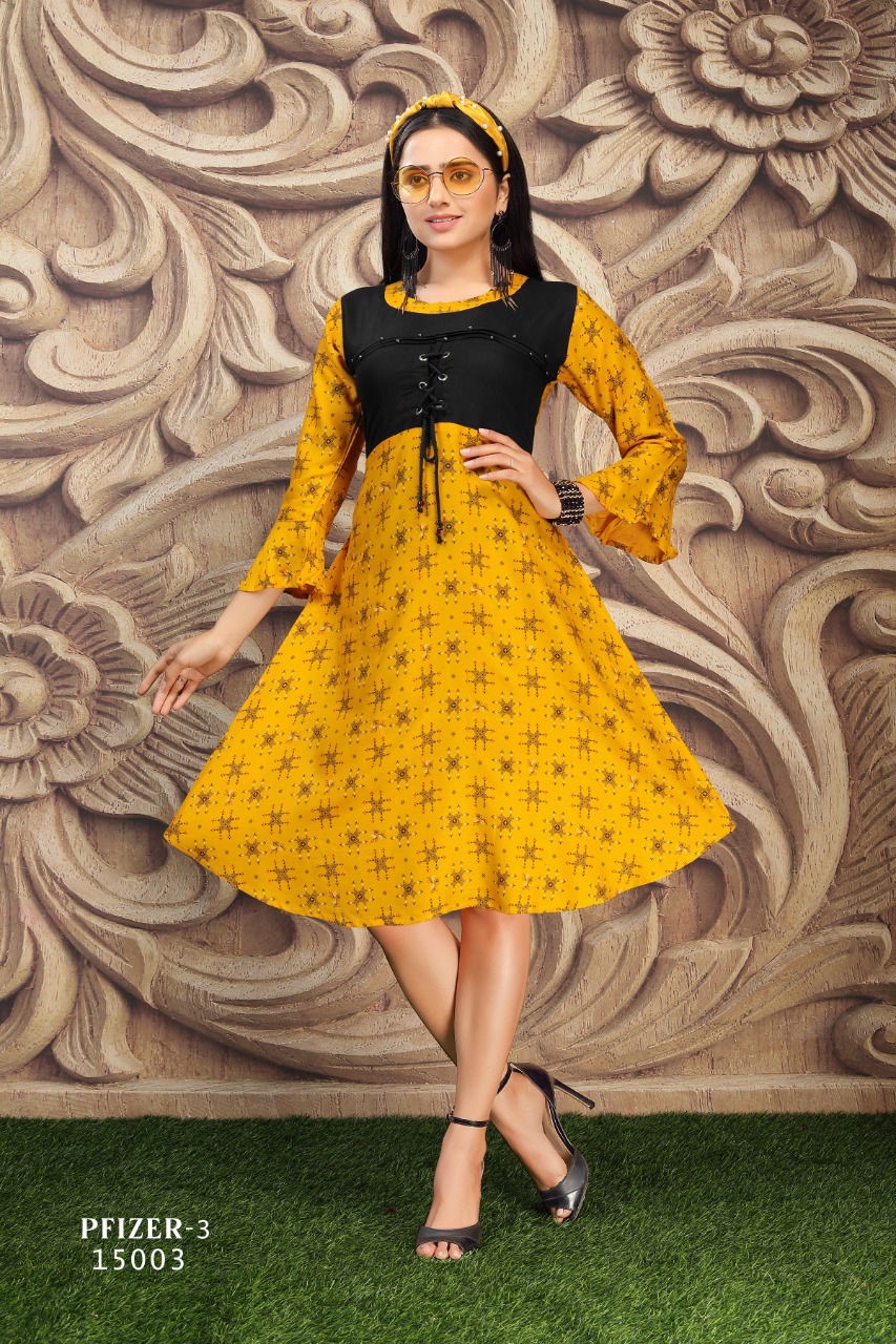 Pfizer 3 Rayon Prints Western Style Ethnic Wear Kurti Collection
