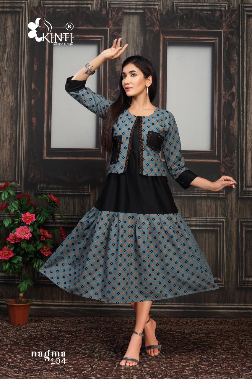 Kinti Nagma Printed Cotton Printed Designer Anarkali Kurti With Attached Jacket Collection
