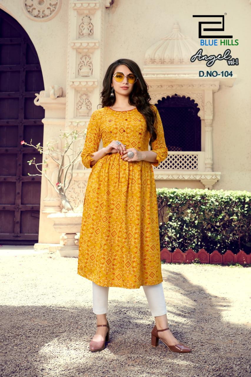 Blue Hills Angel 1 Latest Fancy Designer Ethnic Wear Rayon Printed Kurti Collection
