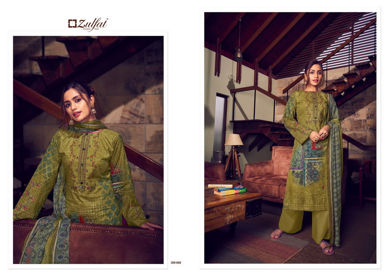 Zulfat Aakruti Latest Casual Wear Pure Cotton Digital Style Print With Heavy Fancy Embroidery Work Dress Material Collection
