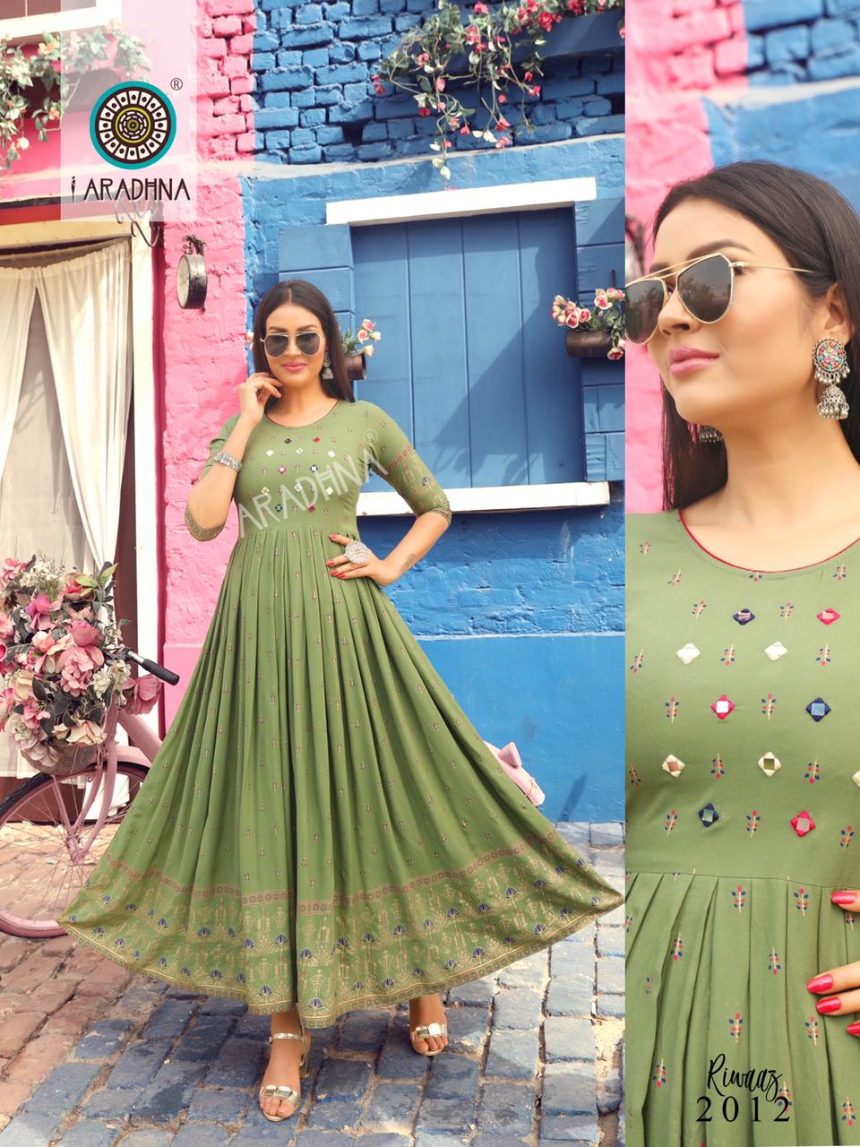 Aradhna Riwaaz 2 Fancy Festive  Wear Anarkali Rayon Printed Long Kurtis Collection