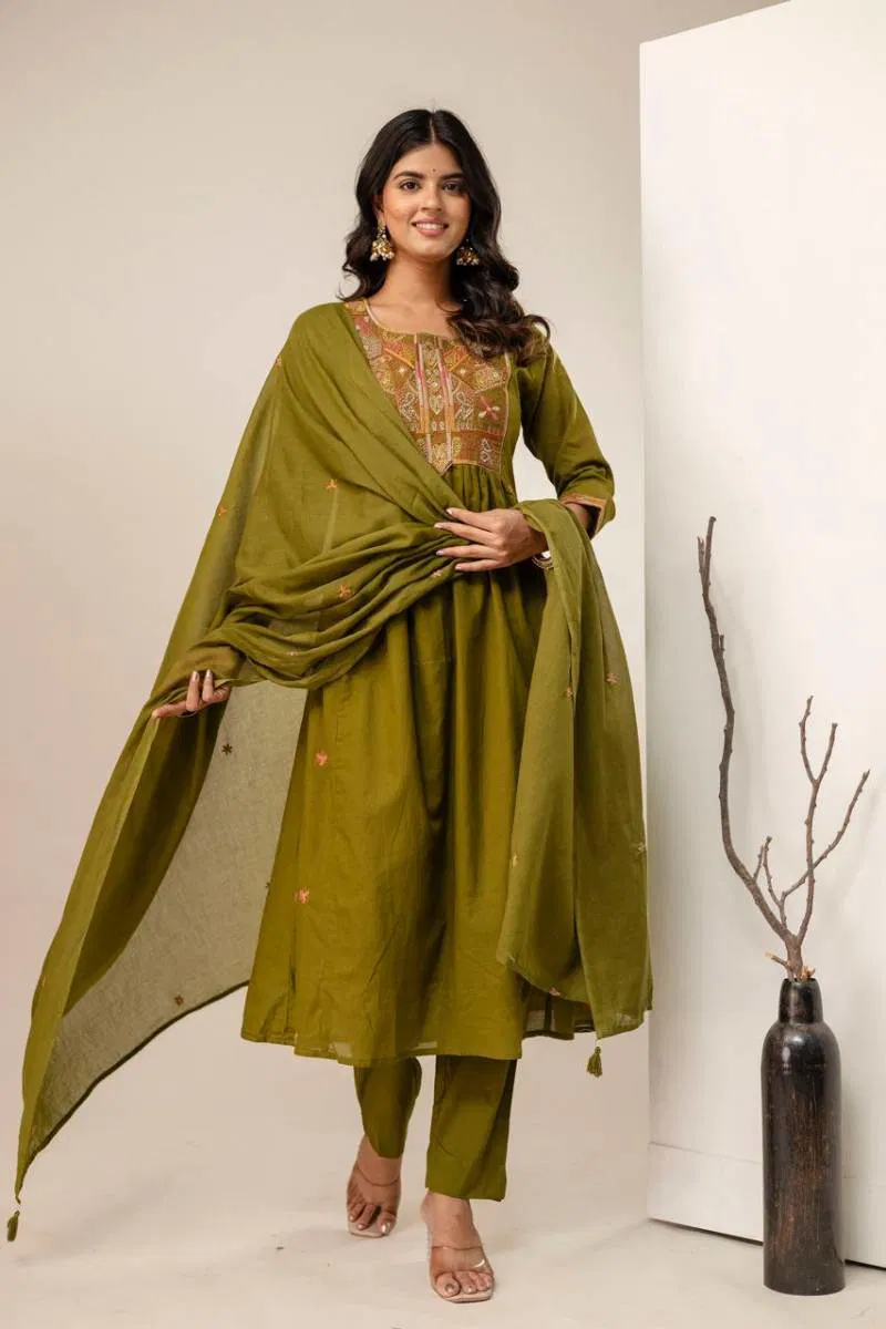 Naisha K 14 Mal Cotton Fancy Kurti Bottom With Dupatta Wholesale In India