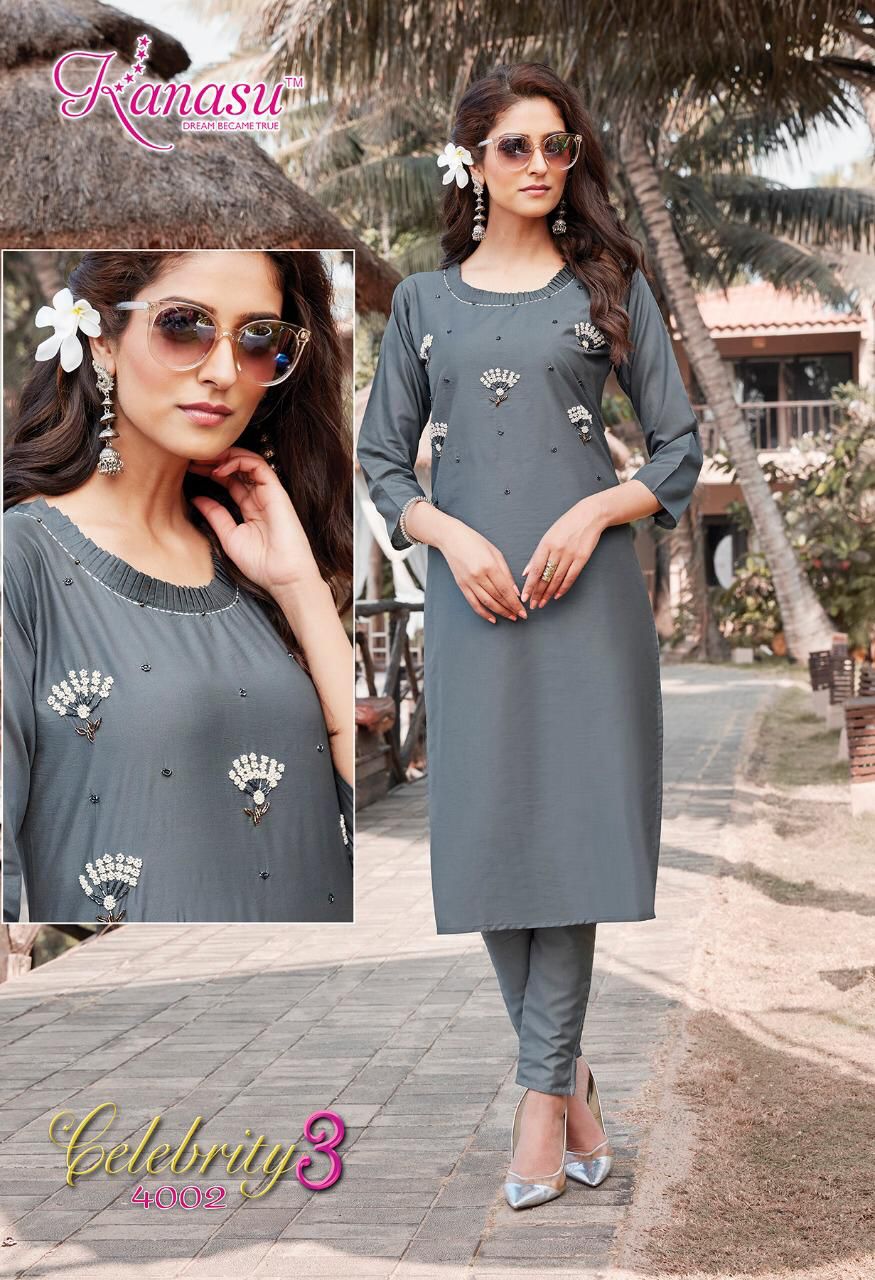 Kanasu Celebrity 3 Ethnic Wear Silk Designer Fancy Kurtis With Bottom Collection
