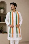 Independence Day Mens White Cotton Kurta With Tricolor Tassel Dupatta