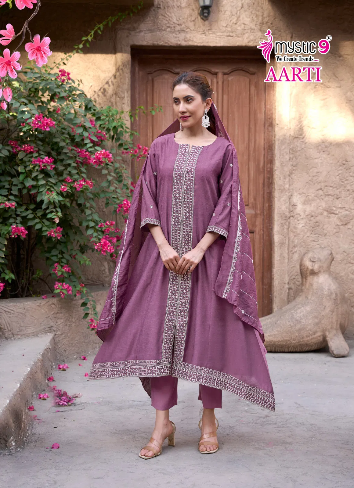 Aarti Vol 1 By Mystic 9 Vertican Kurti With Bottom Dupatta Wholesale Market In Surat