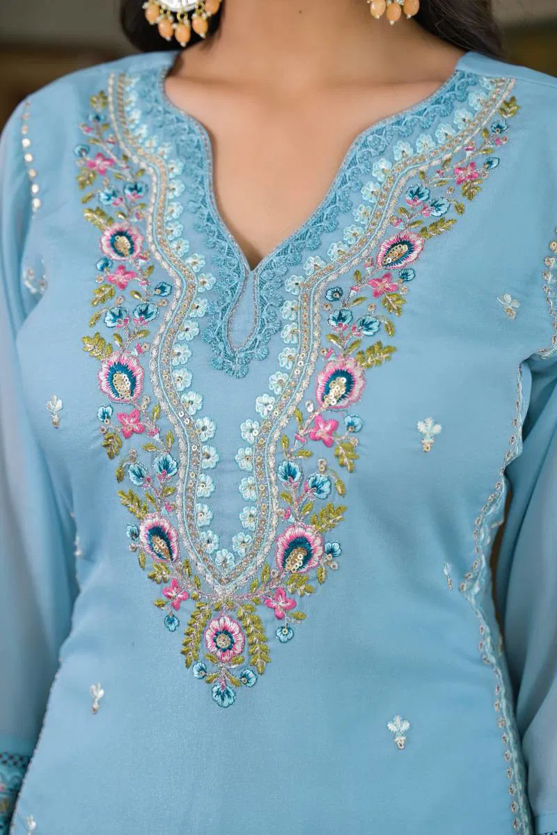 Wameeda By Afsana Georgette Kurti Bottom With Dupatta Exporters In India
