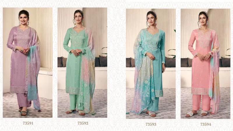 Ombre 73591 To 73594 Silk Embroidered Salwar Suits Wholesale In India
