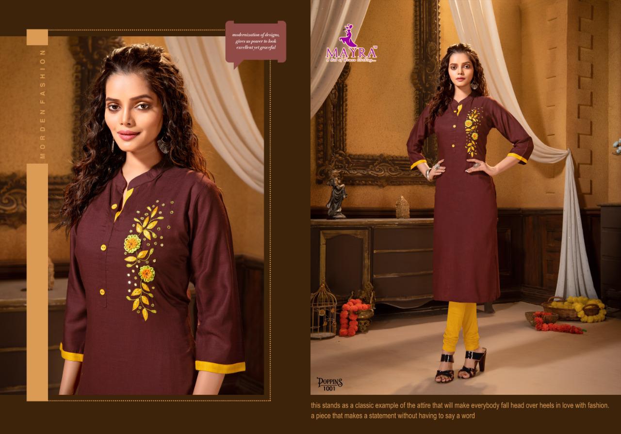 Mayra Poppins Latest Fancy Designer Ethnic Wear Rayon Heavy Kurti Collection
