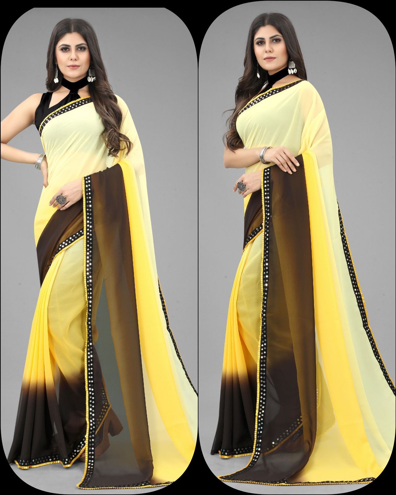 Aab Georgette Two Shaded Sequence Wholesale Saree in India
