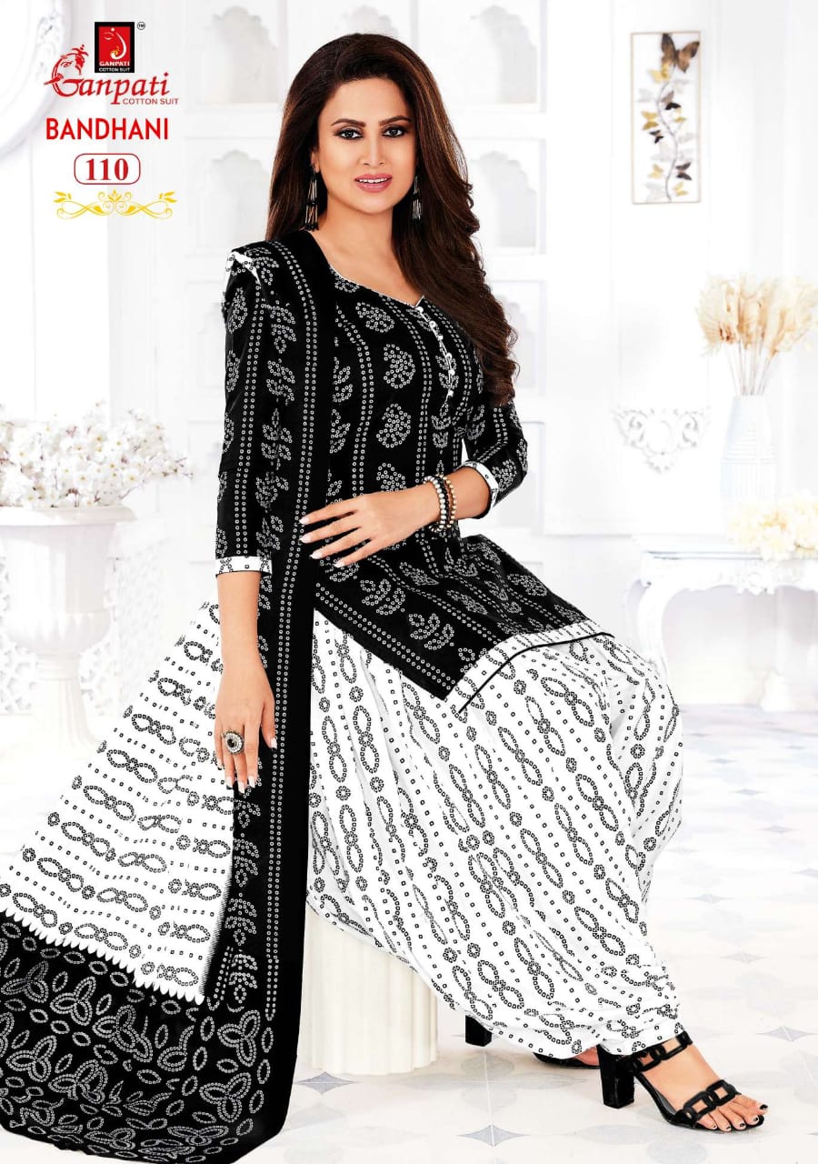 Ganpati Bandhani 1 Printed Cotton Regular Wear Designer Dress Material Collection
