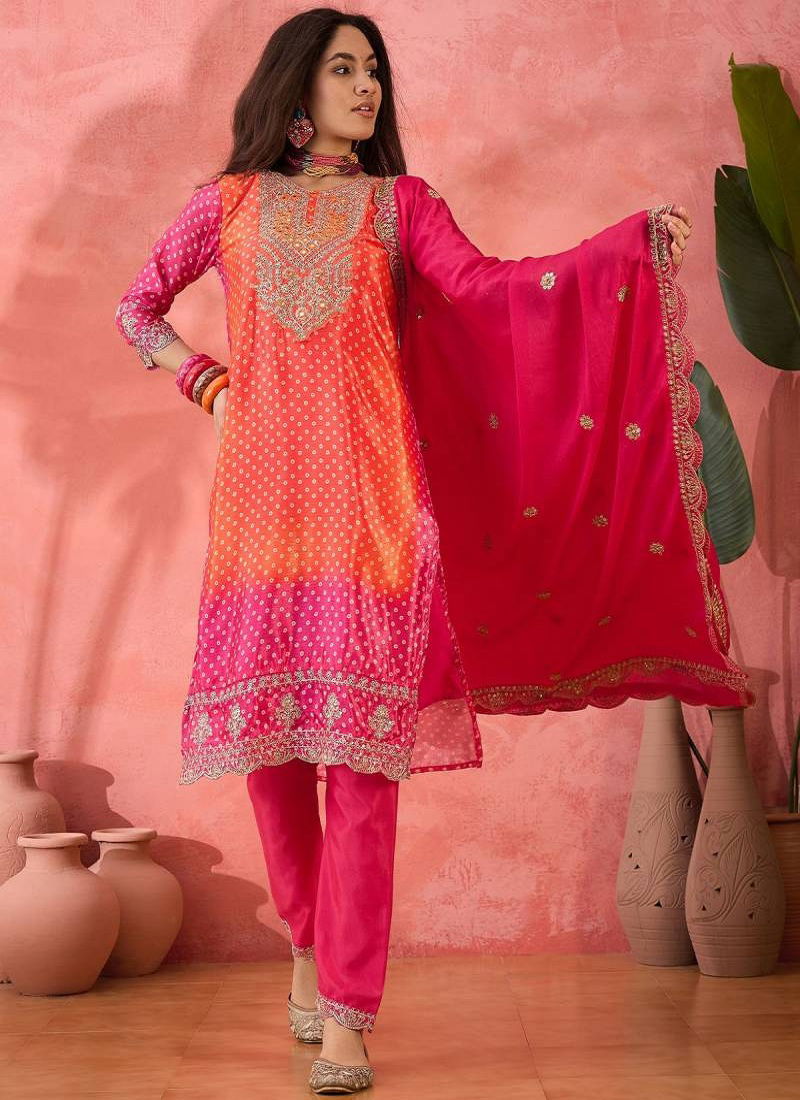 Color Set 8505 Chinon Silk Stylish Kurti Bottom With Dupatta Exporters In India