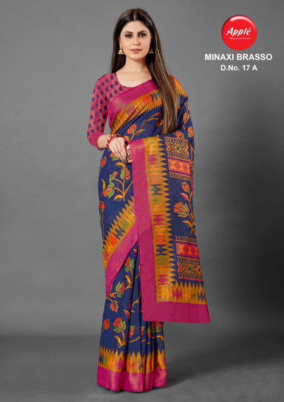 Apple Minaxi Brasso 17 Latest Fancy Designer Casual Wear Cotton Fancy Brasso Saree Collection
