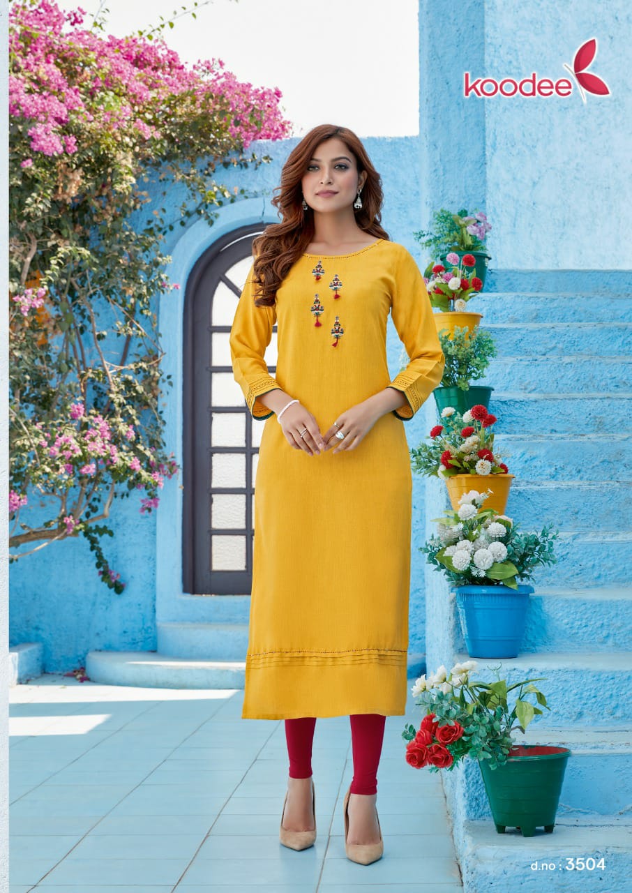Koodee Kasata 1 Ethnic Wear Rayon Designer Stylish Fancy Kurtis Collection

