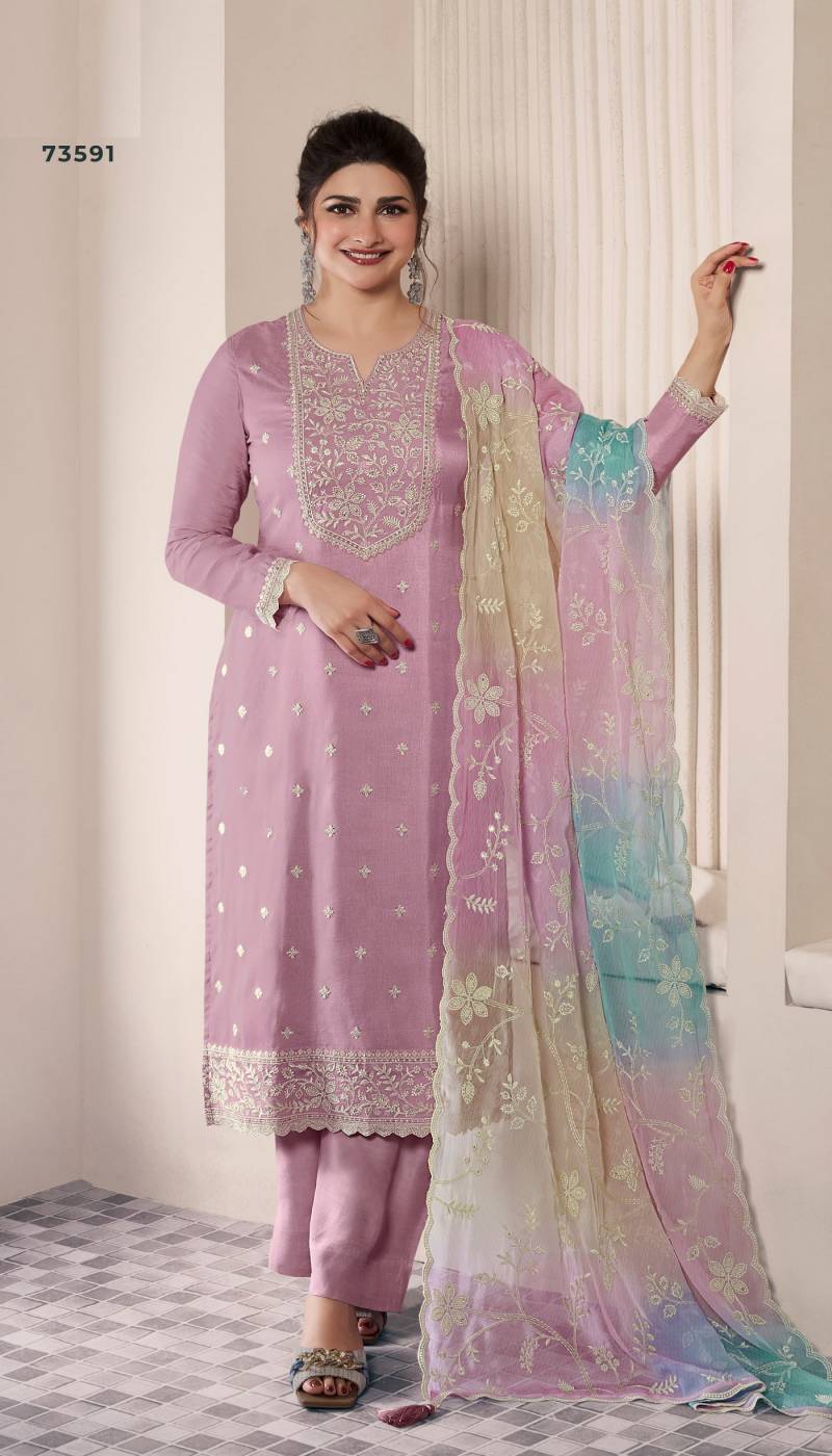 Ombre 73591 To 73594 Silk Embroidered Salwar Suits Wholesale In India