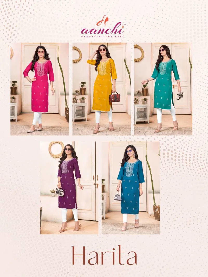 Harita By Aanchi Vatican Straight Embroidered Kurti Wholesale Online