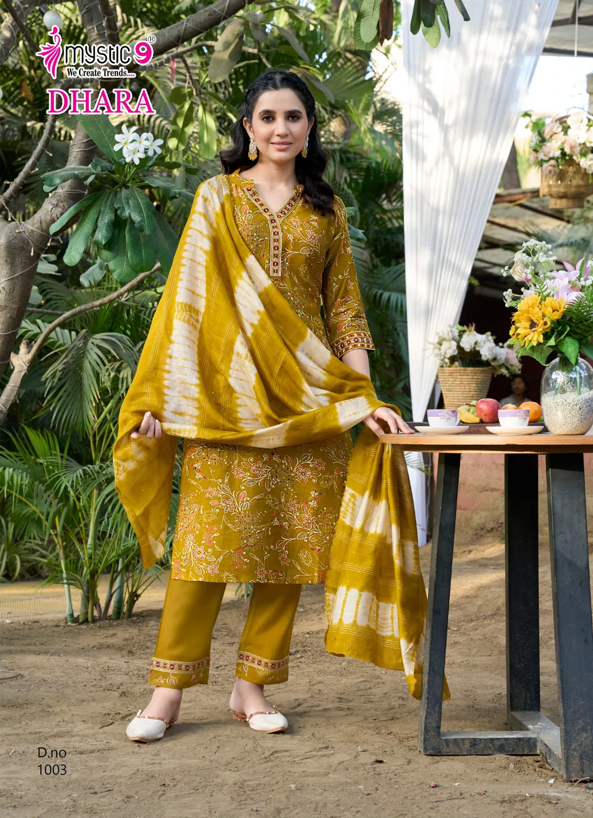 Dhara Vol 1 By Mystic 9 Vertican Printed Kurti With Bottom Dupatta Wholesale Online