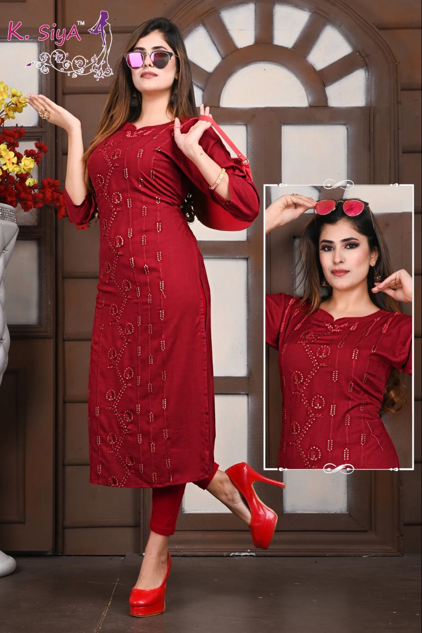 K Siya Purva Fancy Party Wear Rayon Printed Kurti Collection