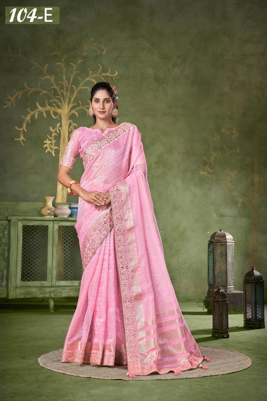 Sumitra 104 A To 104 E Banarasi Linen Checks Wholesale Saree Manufacturers