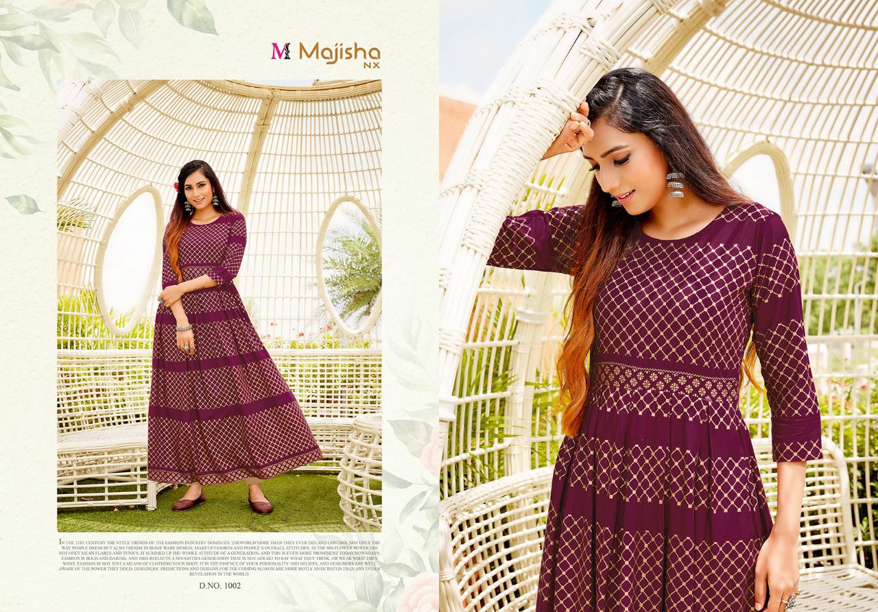Majisha Nx Advika Latest Fancy Party Wear Rayon Printed Anarkali Kurti Collection