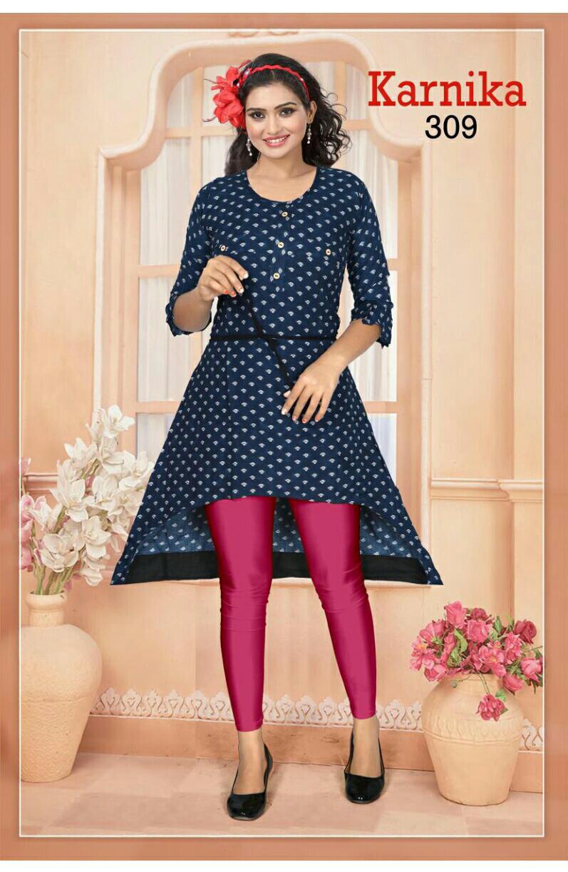 Trendy Karnika 3 Latest Designer Fancy Ethnic Regualr Wear Heavy Pure Rayon Printed Kurtis Collection
