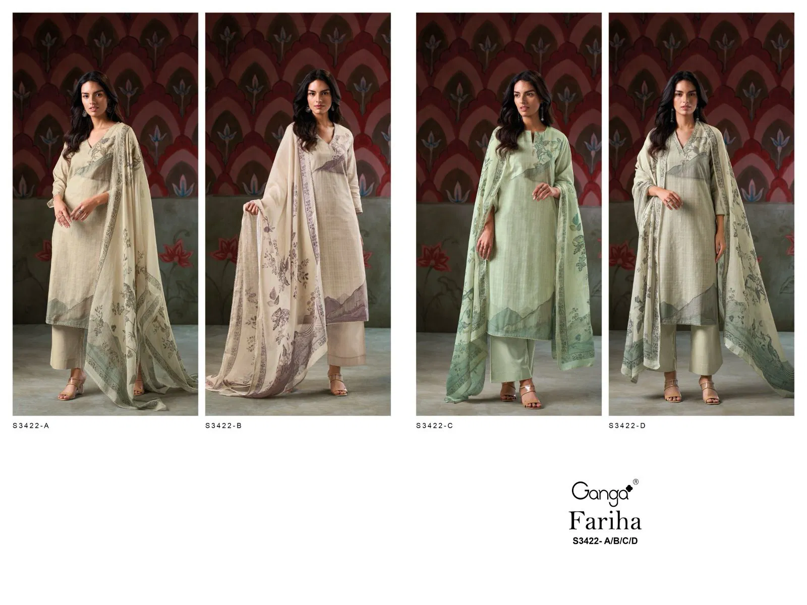 Fariha 3422 by Ganga Cotton Printed Embroidery Salwar Suit Wholesale In India