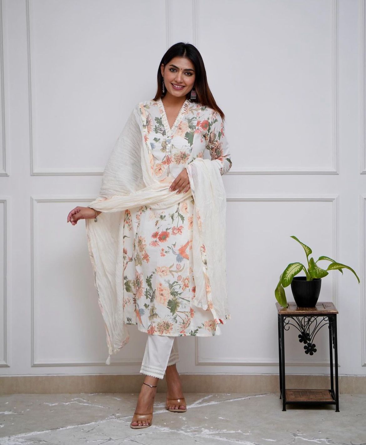 White Sitara By Fvd Muslin Designer Kurti With Bottom Dupatta Order In India
