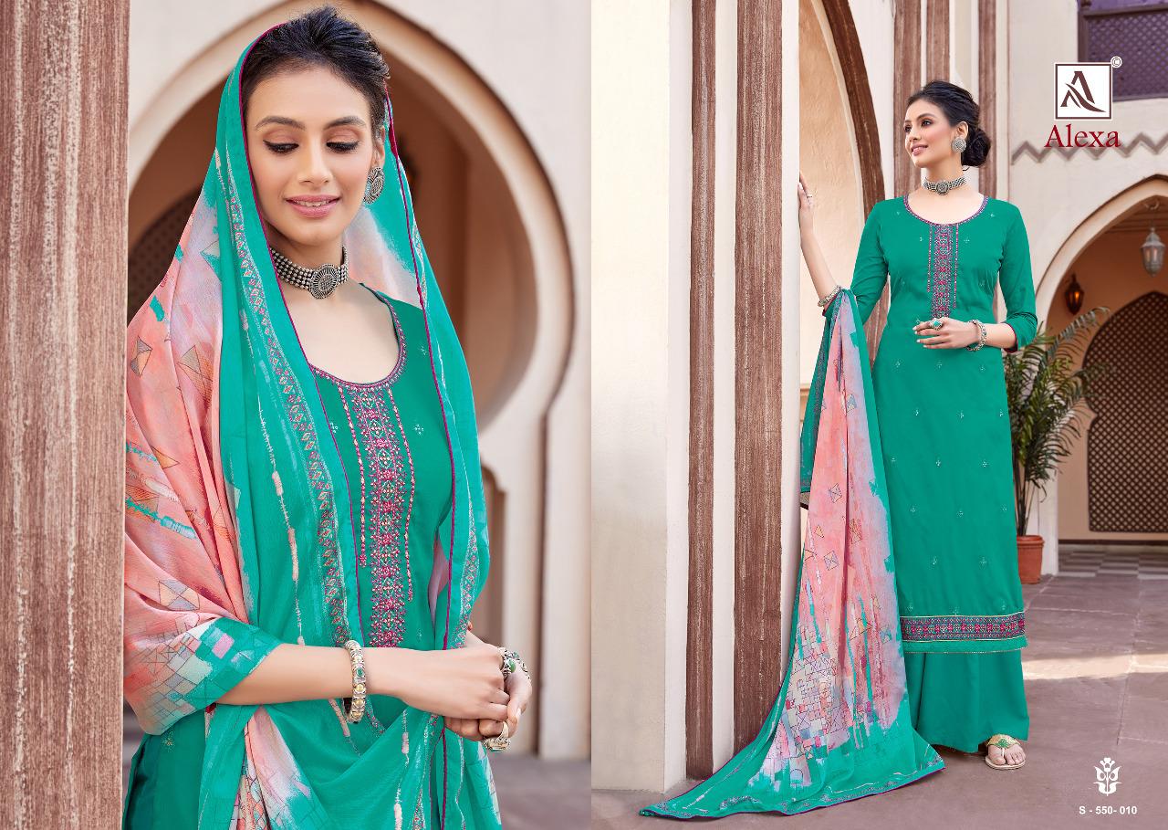 Alok Alexa Latest fancy Casual wear Pure jam Dyed with Fancy Embroidery Work Designer Dress Material Collection
