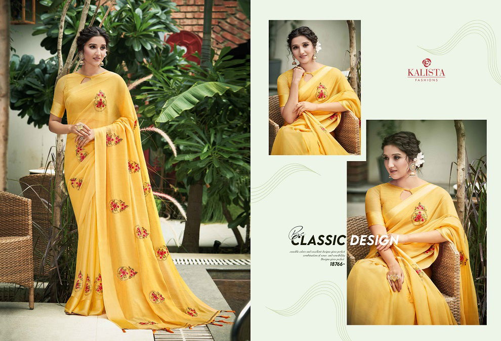 Kalista Kashmiraa Exclusive Festive Wear Designer Chinon Pata Fancy Saree Collection

