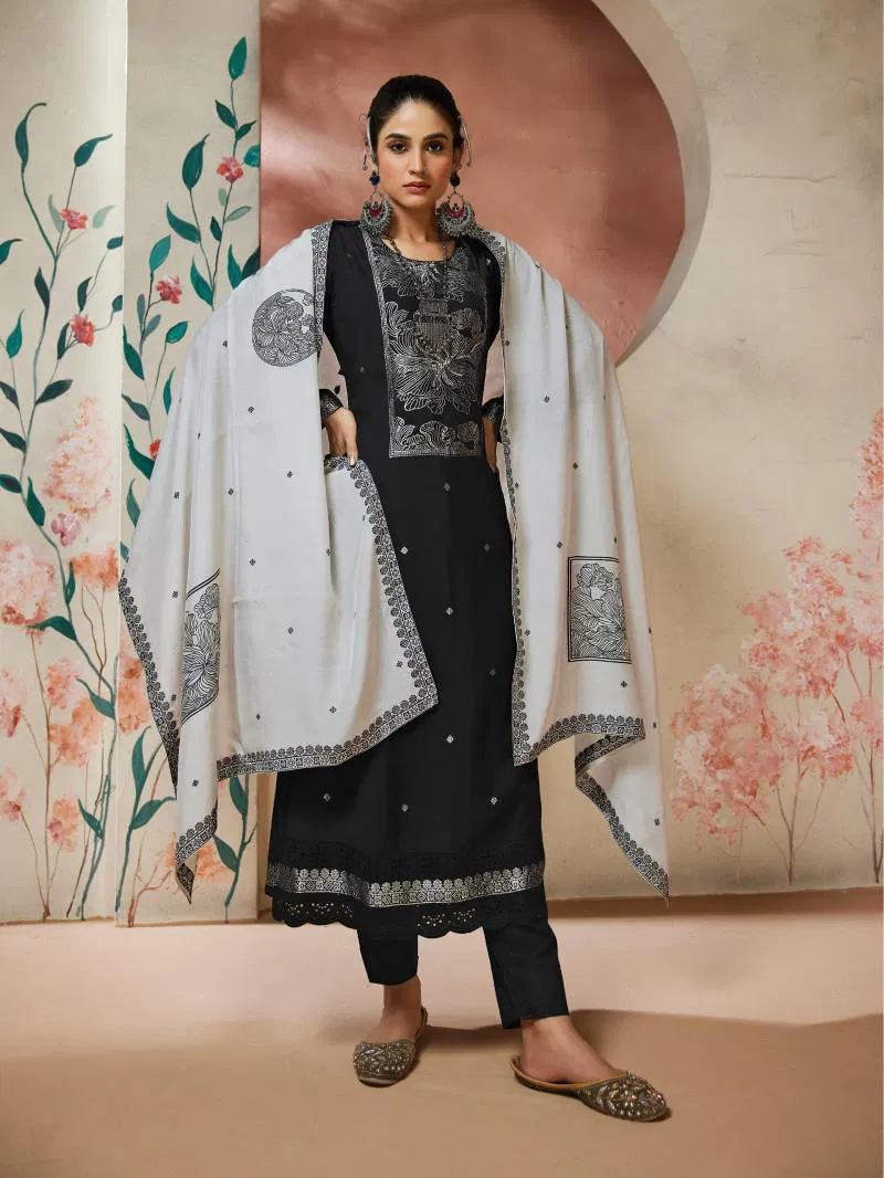Arizona By Ibiza Muslin Jacquard Embroidered Salwar Kameez Wholesale In India