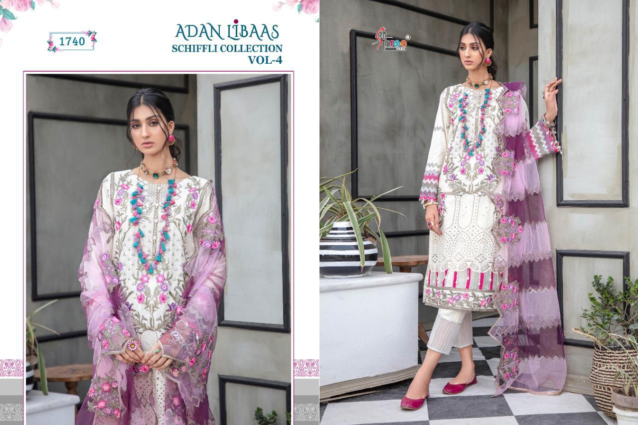 Shree Adan Libaas Schiffli Collection 4 Latest Fancy Casual Wear Pure Cotton Pakistani Salwar Suits Collection
