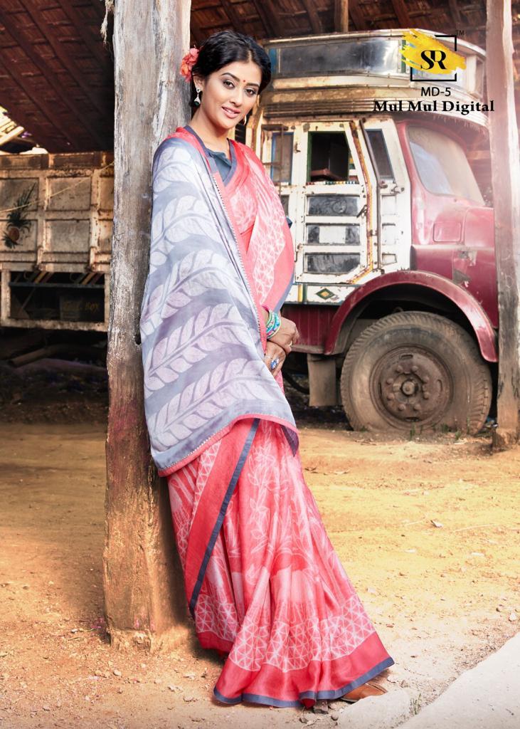 Sr Mulmul Digital Exclusive Designer Digital Printed Party Wear Satin Saree Collection 