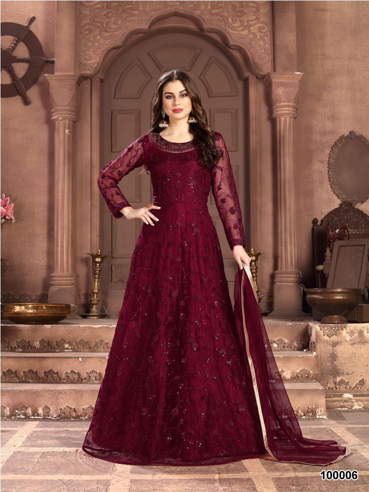 Aanaya 100 Colors 2 Latest Designer Wedding Gown Style Salwar Suit Collection Full Embroidered Work On Net With Four Sided Bordered Net Duptta