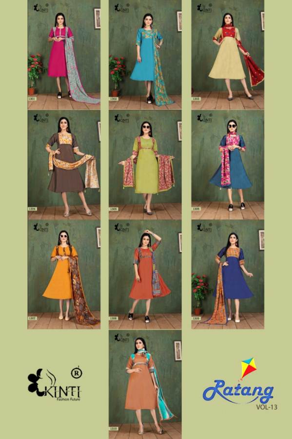 Kinti Patang Vol 13 New Fancy Collection Of Printed Designer Anarkali Cut Heavy Rayon Kurtis 