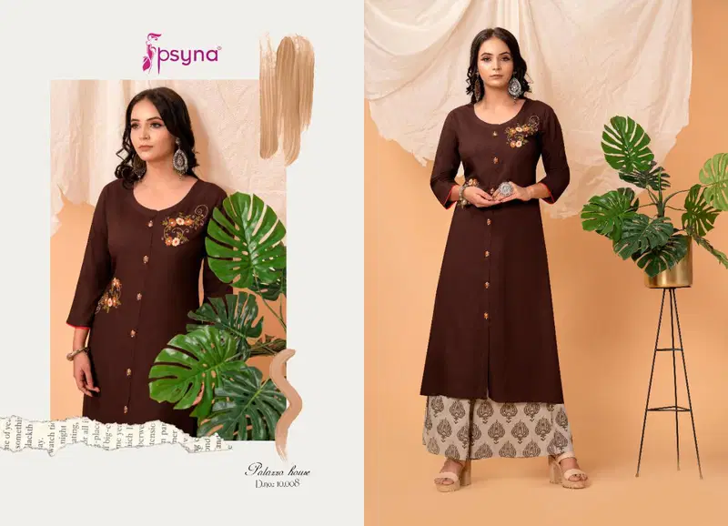 Palazzo House Vol 10 By Psyna Rayon Stylish Long Top With Plazzo Wholesale Clothing Suppliers In India