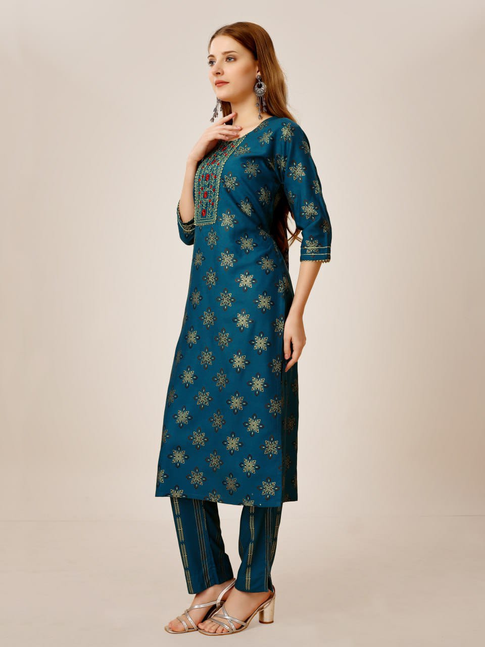 Radhika 1 Heavy Rayon Foil Printed Embroidery Kurti With Bottom Wholesale Shop In Surat
