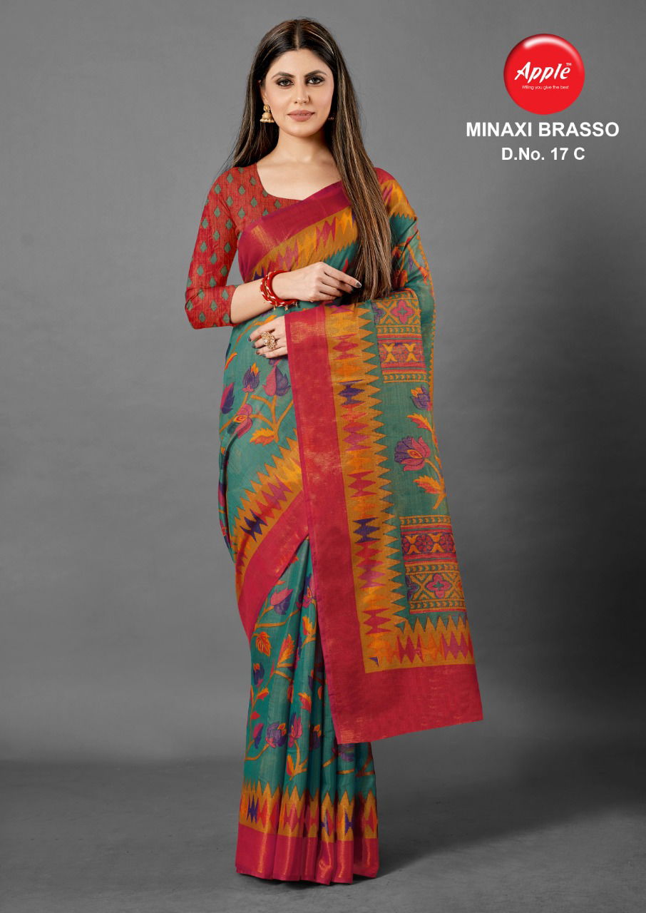 Apple Minaxi Brasso 17 Latest Fancy Designer Casual Wear Cotton Fancy Brasso Saree Collection

