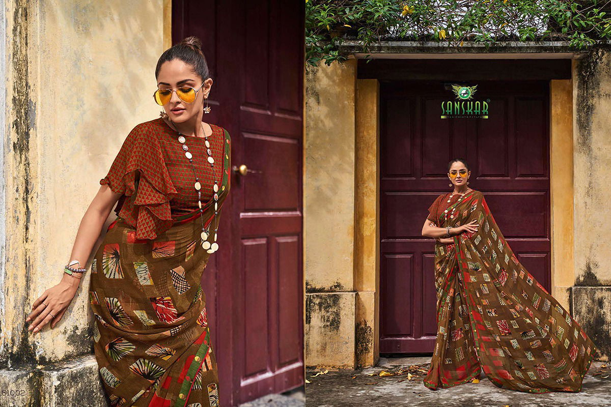 Sanskar Chitrakala Party Wear Georgette Printed Sarees Collction
