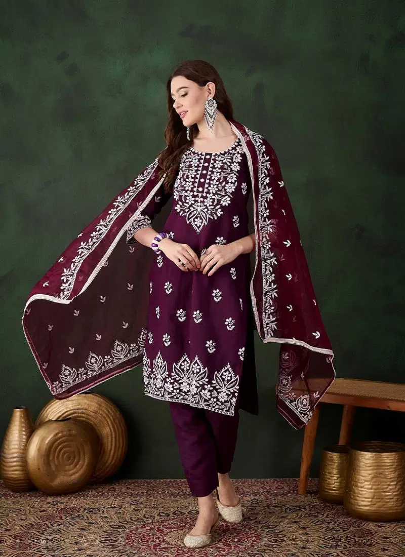 Color Set 8503 Roman Silk Embroidered Kurti Bottom With Dupatta Wholesale Market In Surat