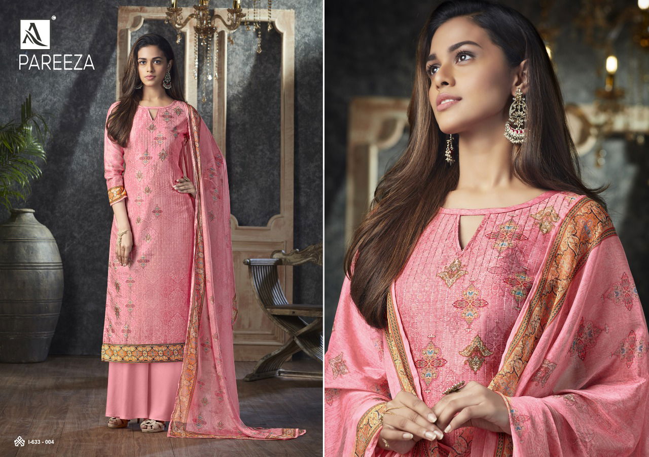 Alok Pareeza Latest Fancy Festive Wear Pure Zam Self Embroidery With Designer Digital Printed Heavy Dress Material Collection