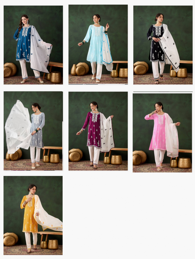 Color Set 8501 Rayon Chikankari Kurti Bottom With Dupatta Wholesale Price In Surat