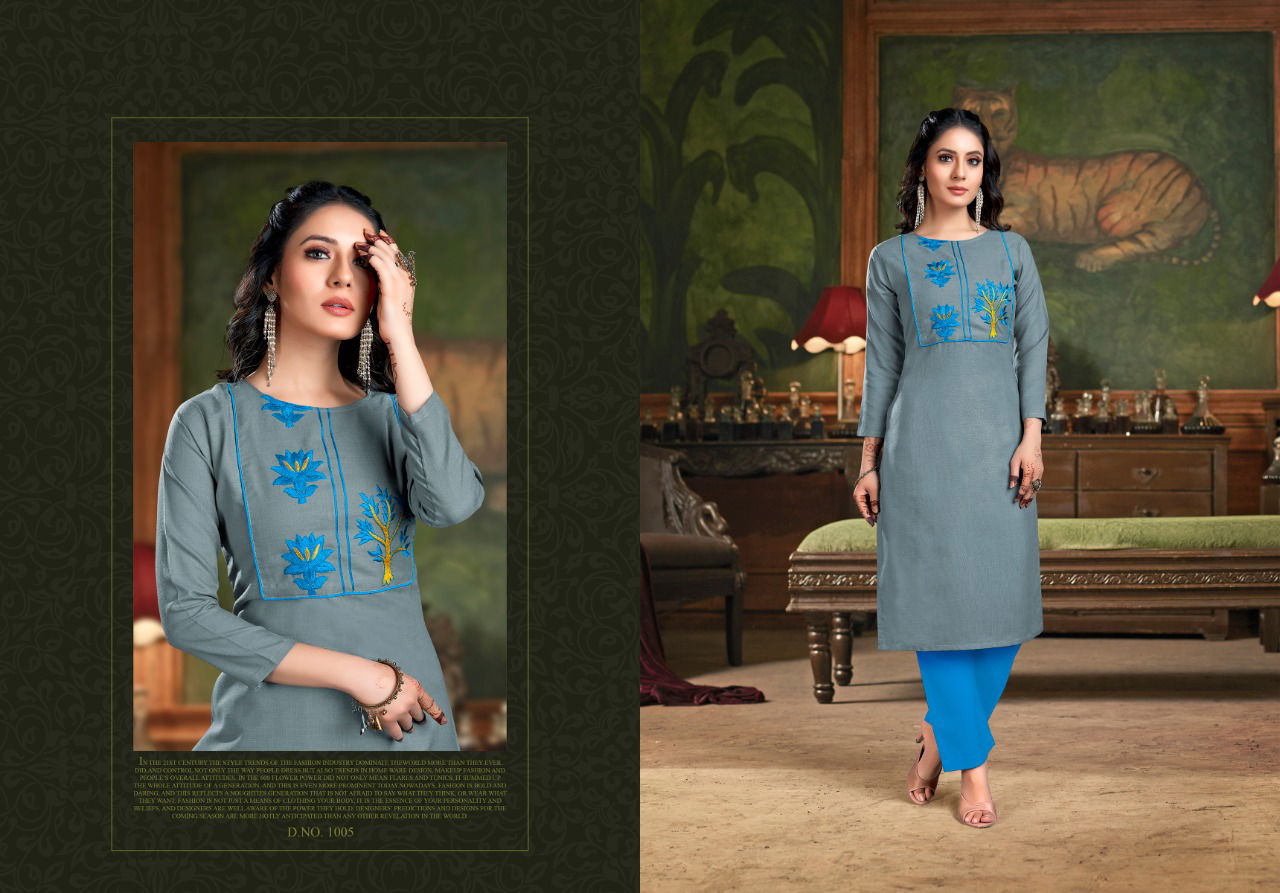 Nitisha Gangour latest fancy Designer regular wear Cotton Embroidery Kurti With Bottom Collection
