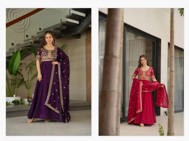 Luna Vol 45 Beautiful Vichitra Silk Gown With Dupatta Wholesale Online