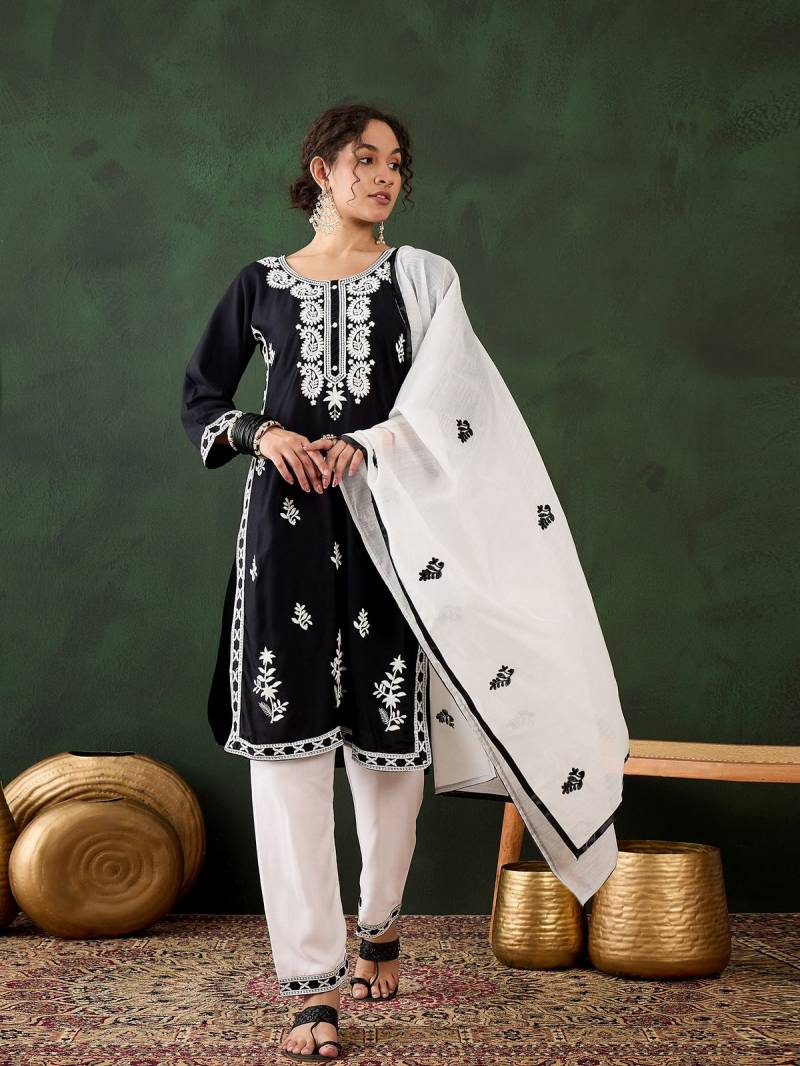 Color Set 8501 Rayon Chikankari Kurti Bottom With Dupatta Wholesale Price In Surat