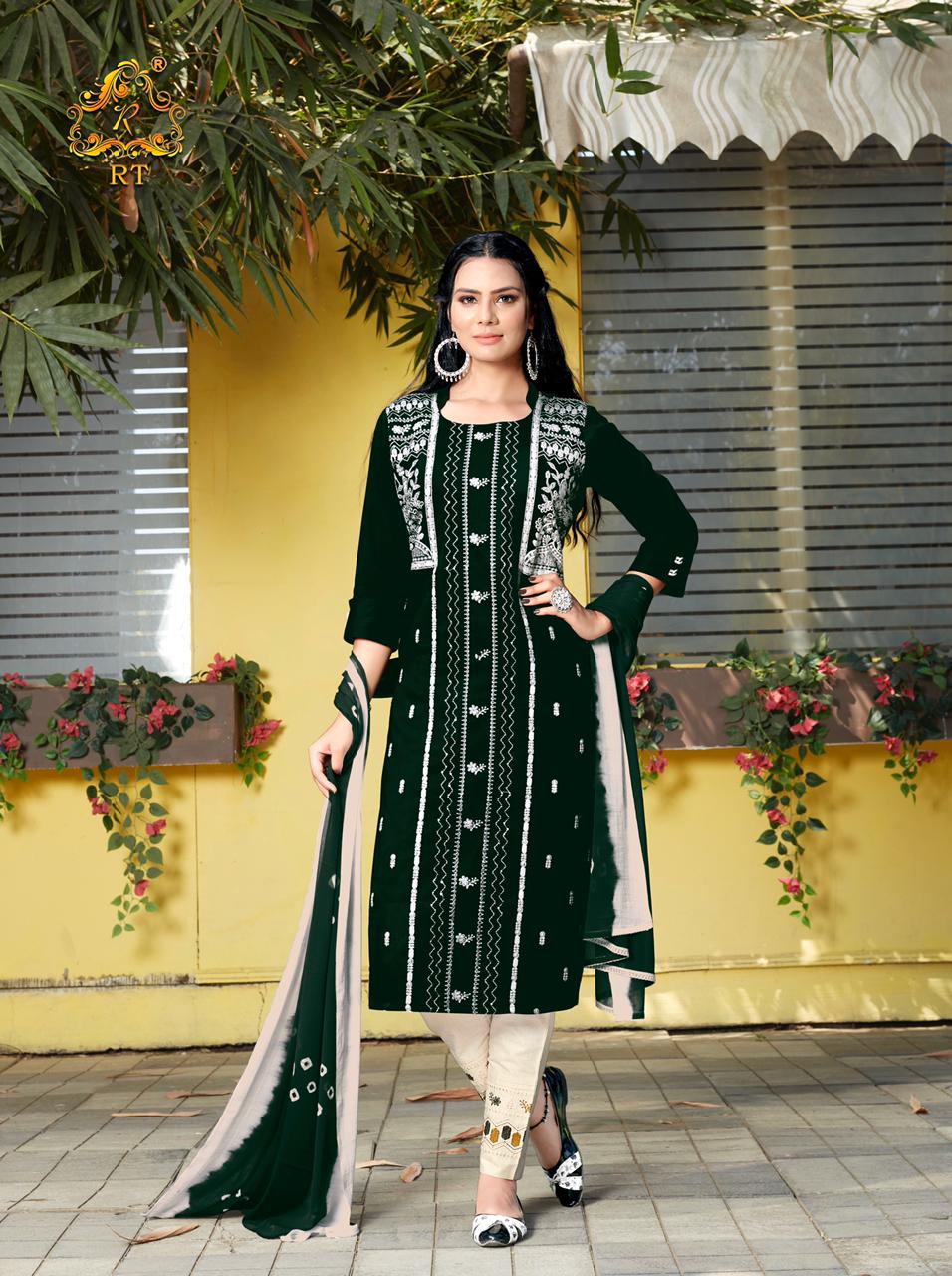 Rt Lucknowi Heavy Embroidery Kurti with Pant and Dupatta Ready Made Collection
