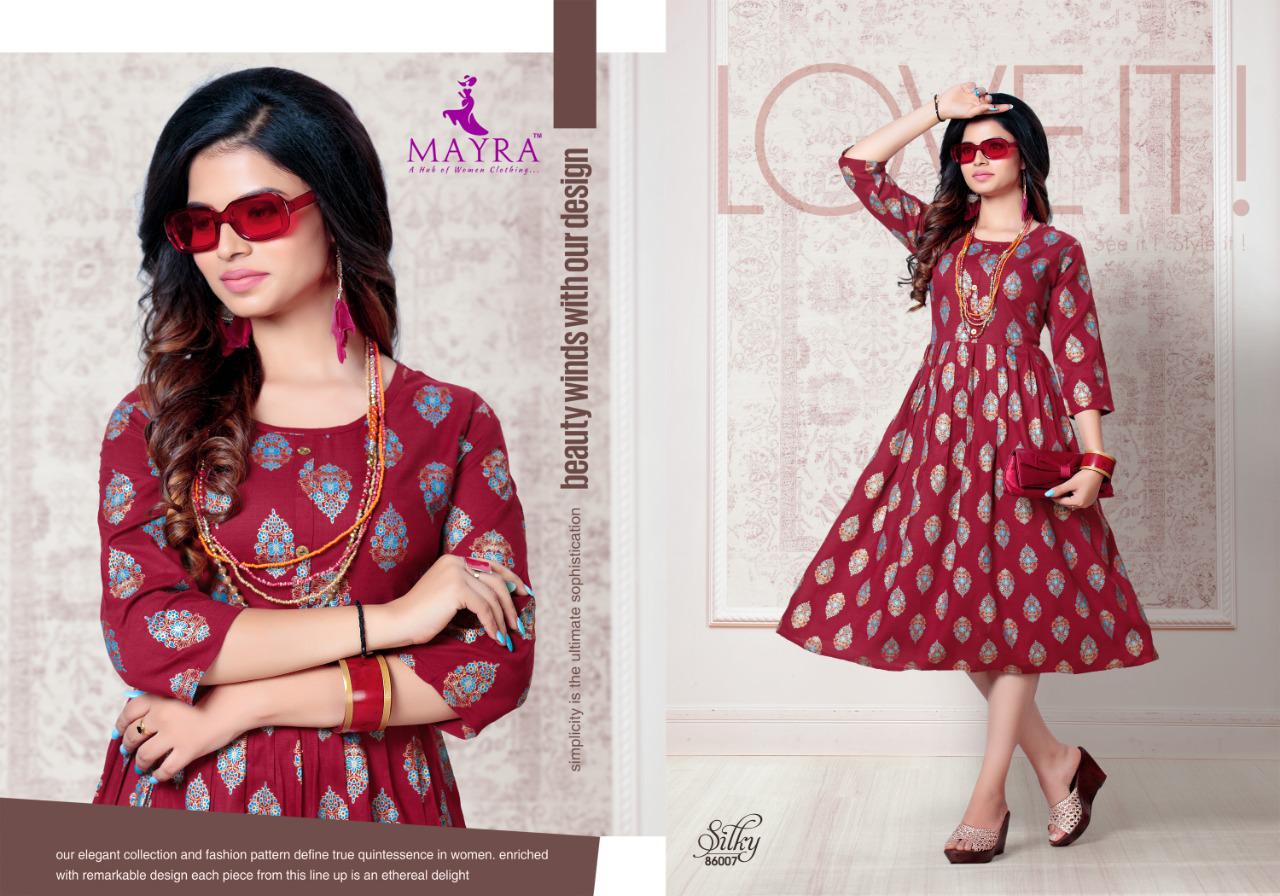 Mayra Silky Ethnic Party Wear Latest Designer Anarkali Rayon Kurti Collection