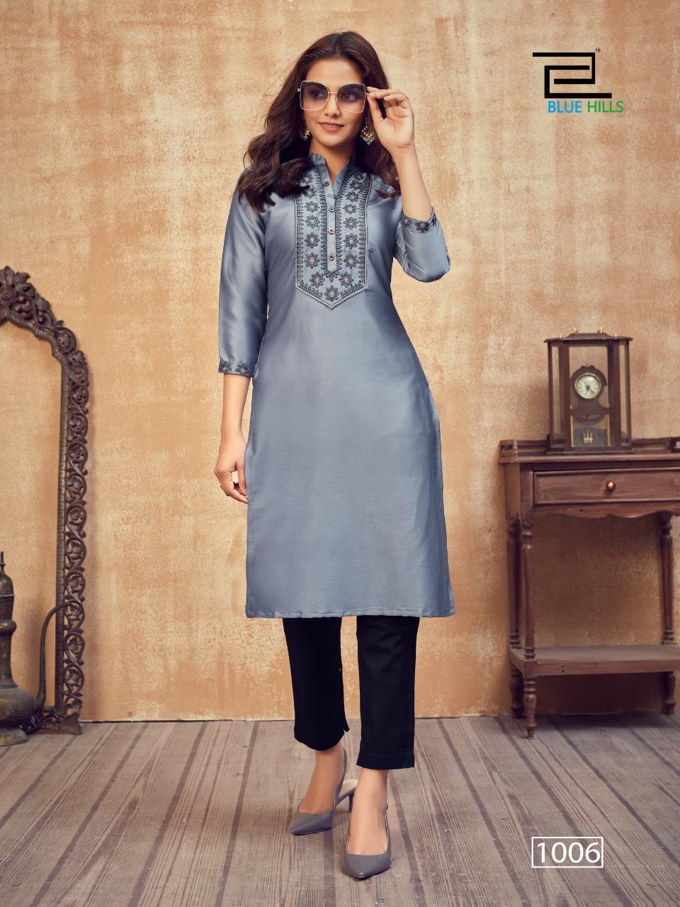 Blue Hills Solid 1 Latest Fancy Designer Casual Wear Jam Satin Printed Kurti Collection
