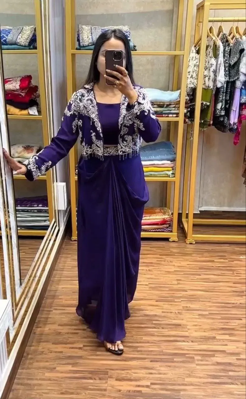 Bt 7091 Chinon Embroidered Party Wear Indo Western Bulk Orders In India